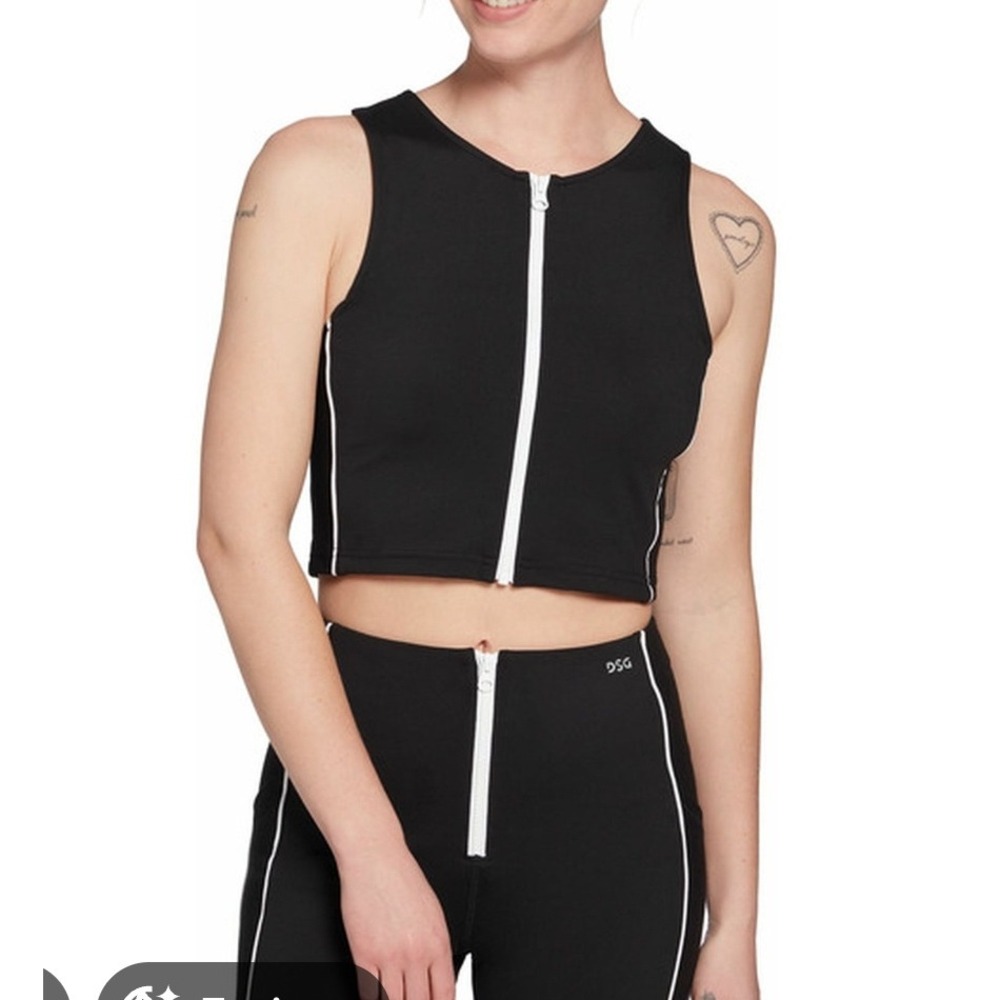 DSG Womens 2XL Black White Zip Up Crop Tank Top Activewear Gym